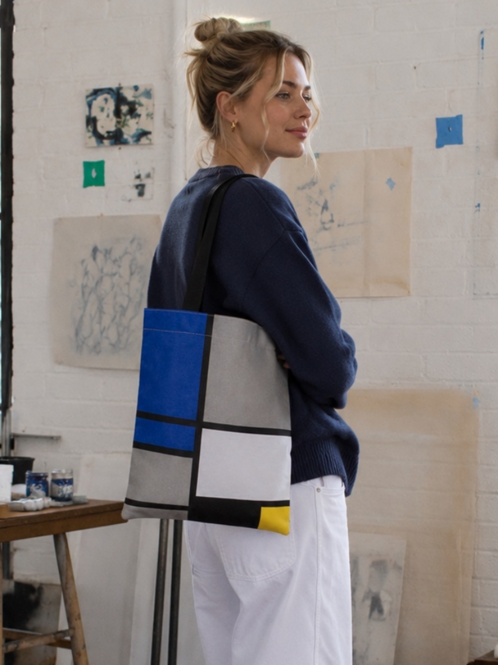 Mondrian Inspired Canvas Art Tote Bag Cotton NWT